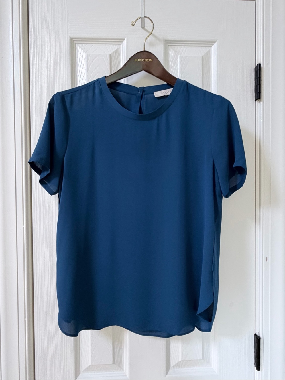 LOFT Short Sleeve Crewneck Blouse in Deep Teal Blue Size Small